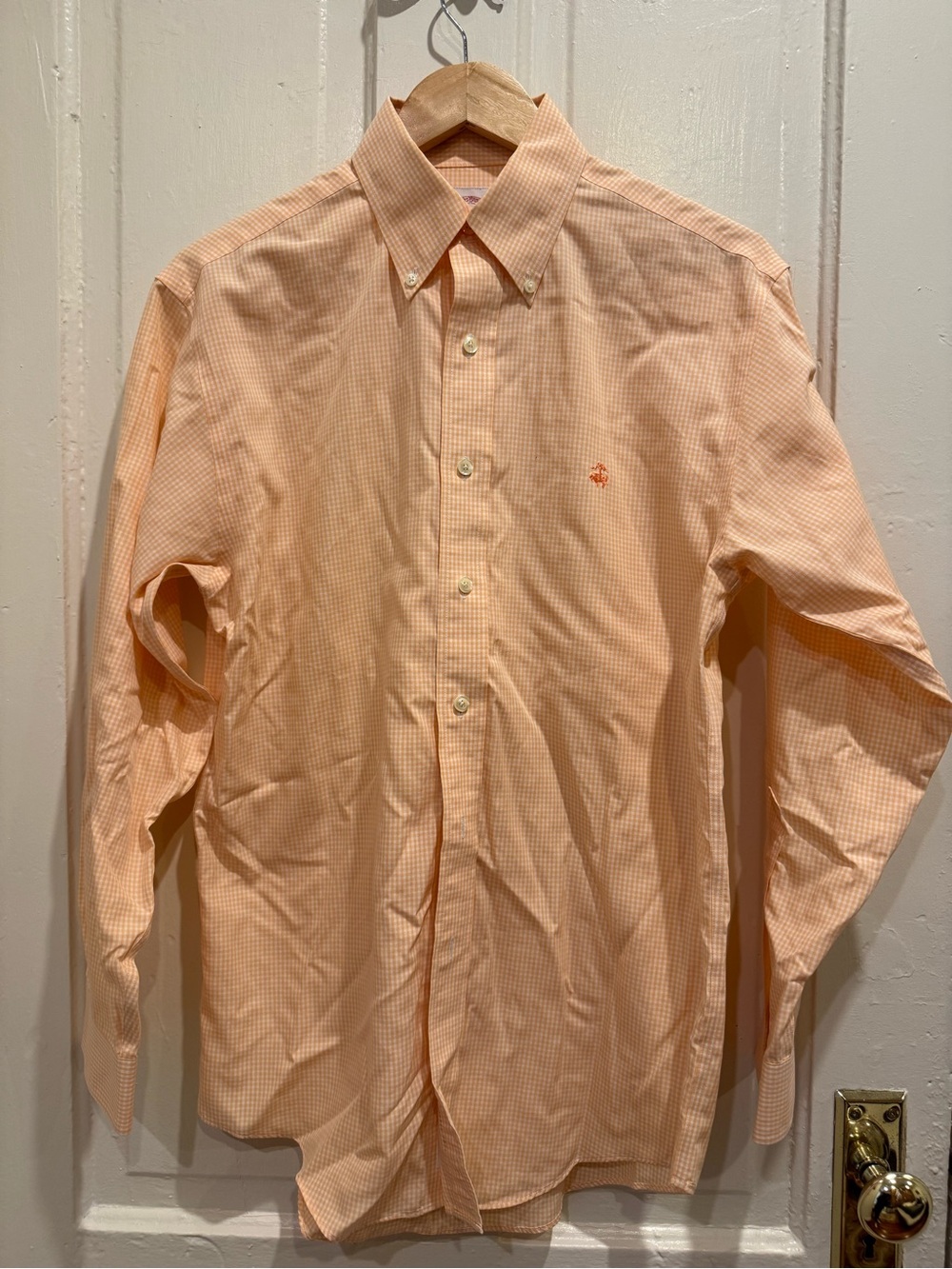 Brooks Brothers Men's Peach Check Button-Down Dress Shirt, S